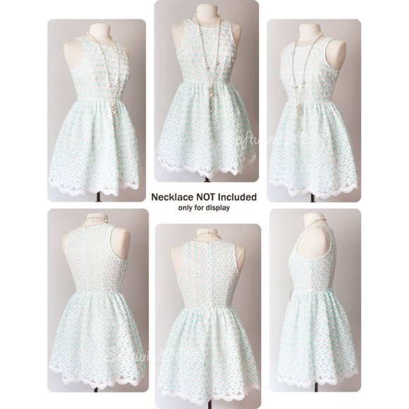 Ivory Blue Floral Embroidery Scallop Skater Dress - Picture 9 of 10